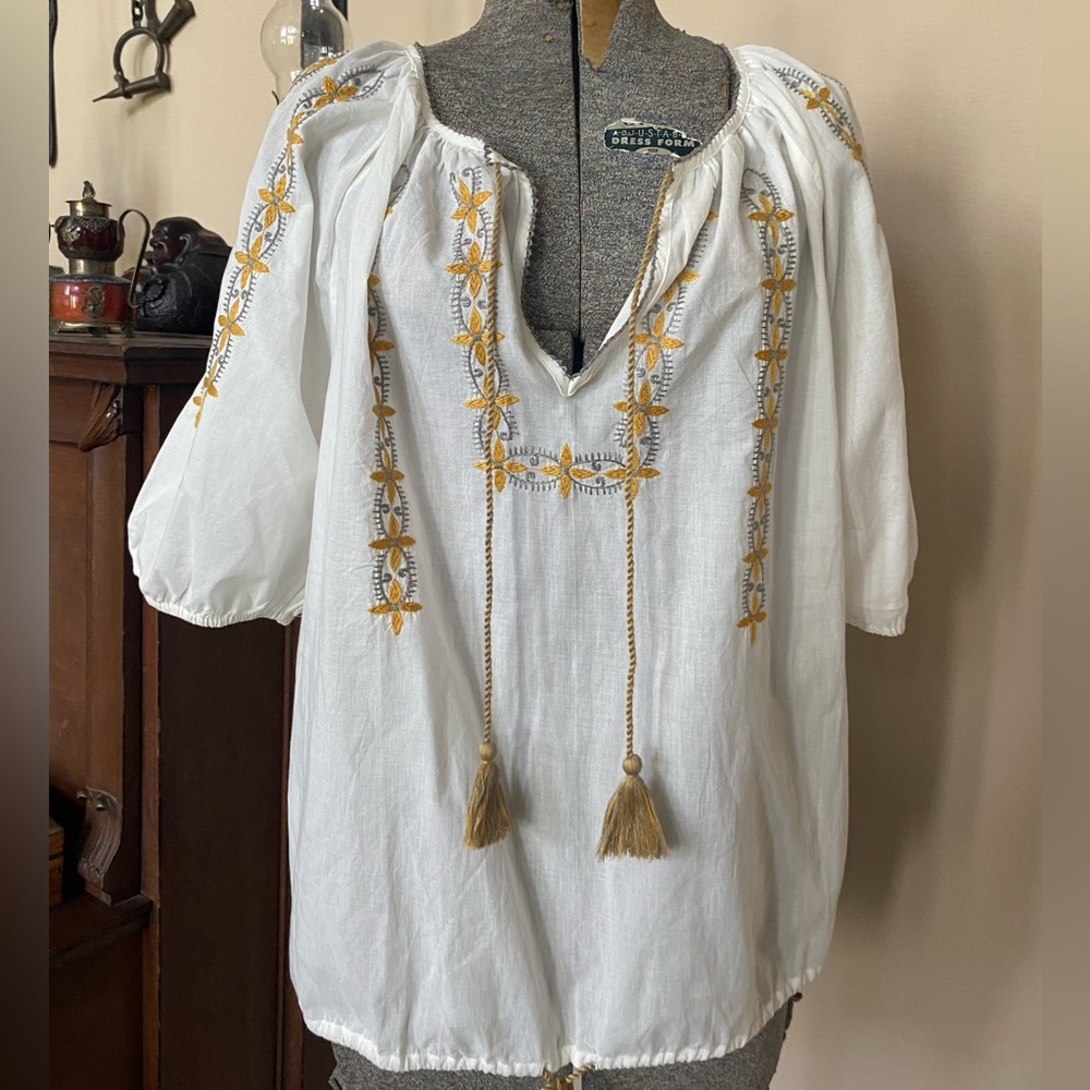 New Lucky Brand Floral Flowy Embroidered GauzeTop Blouse Shirt